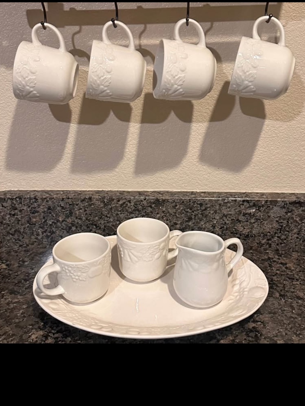 Vintage White Embossed Gibson Raised Fruit and Leaves Coffee/Tea Cup set of 8